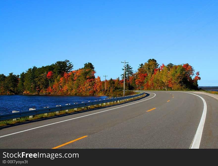 Scenic autumn drive way in Michigan upper peninsula