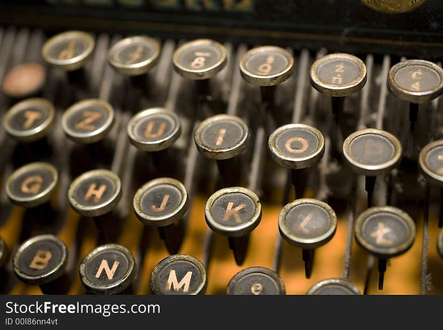 Antique typewriter series close-up brown. Antique typewriter series close-up brown