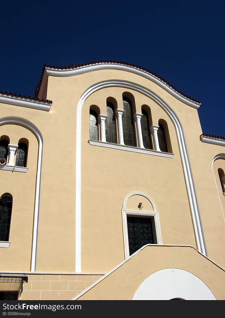 A big orthodox church close up from one side. A big orthodox church close up from one side