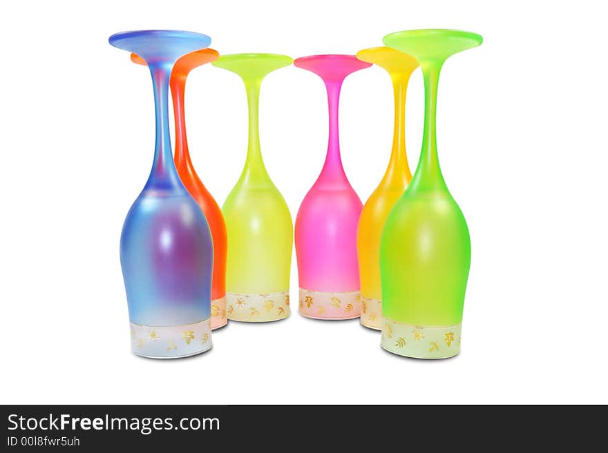 Six colored tall glasses