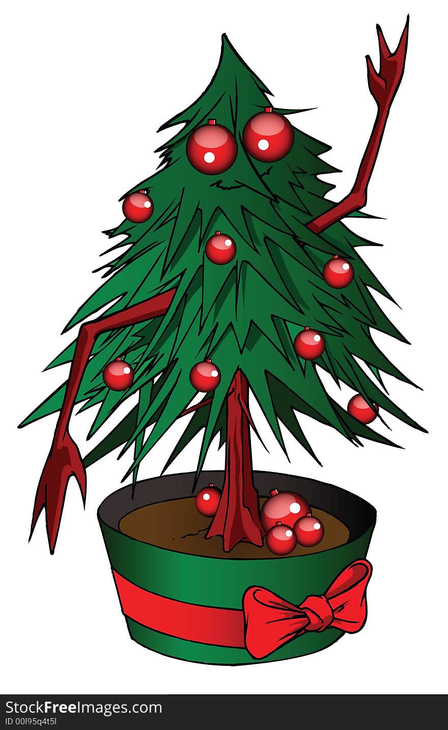 Xmas tree waving hands - original vector illustration