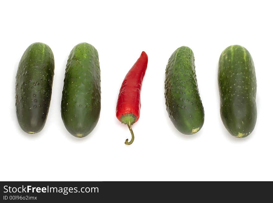 Series object on white - food - red pepper and cucumber.