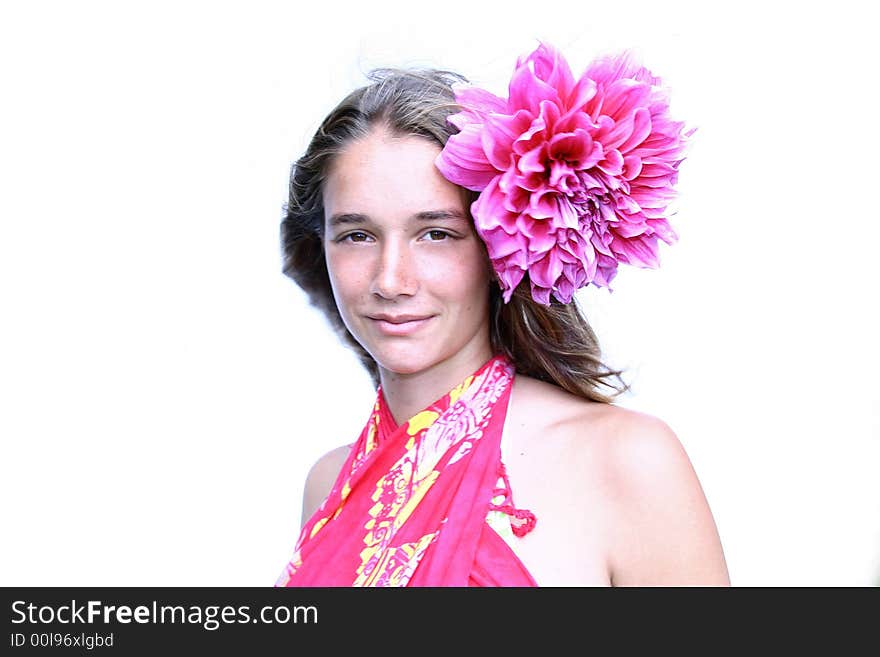 Young woman with flower in hair