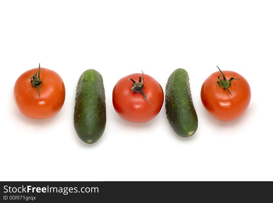 Series object on white - food - tomato and cucumber