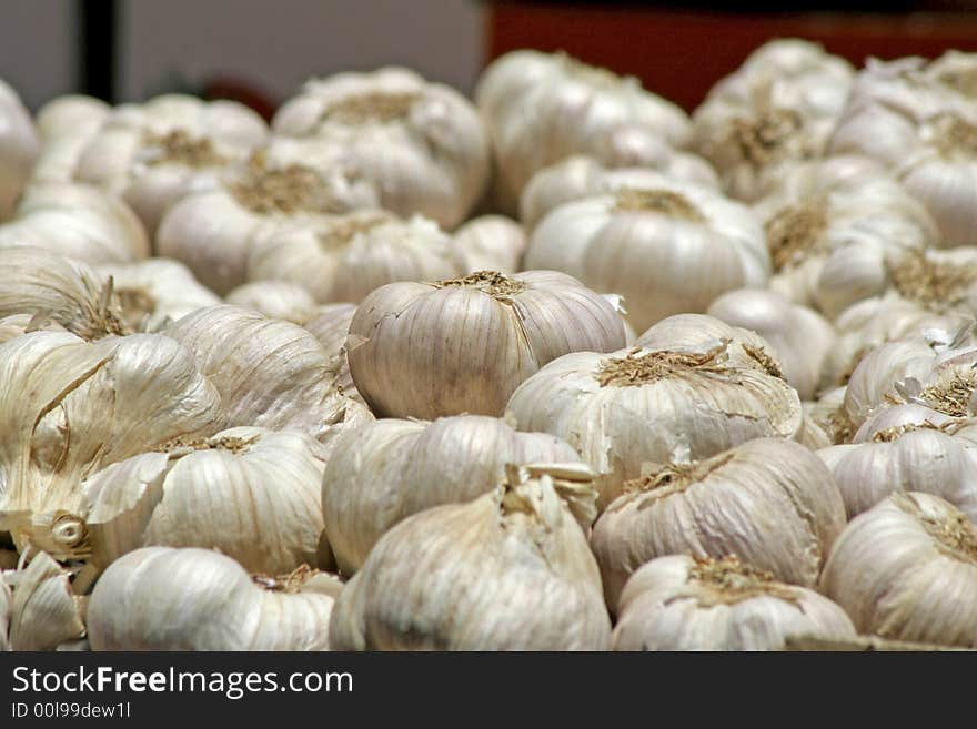 Garlic on display in a market