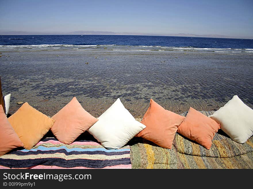 Cushions in red sea resort restaurant, sinai, egypt. Cushions in red sea resort restaurant, sinai, egypt