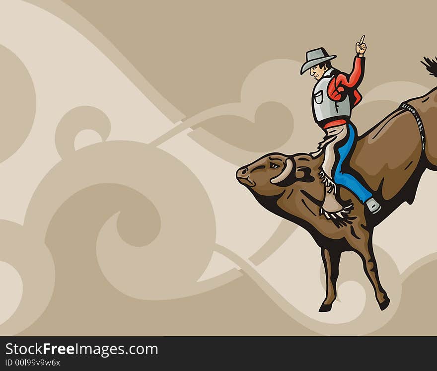 Vector background with a rodeo cowboy, riding a bull. Vector background with a rodeo cowboy, riding a bull.