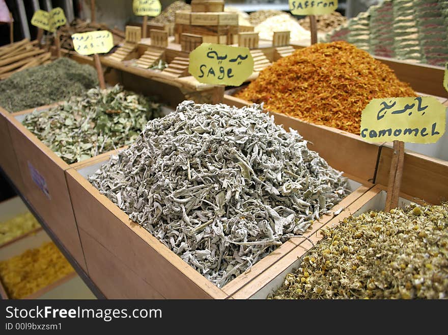 Sage and other herbs and spices on display