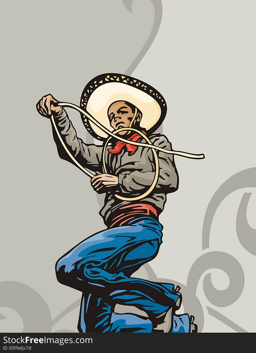 Vector background with a cowboy, holding a lasso. Vector background with a cowboy, holding a lasso.