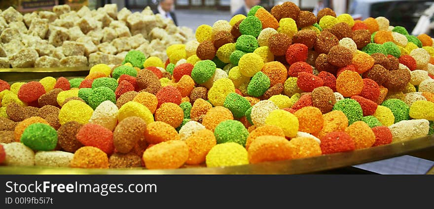 Big tray filled with colorful sweets