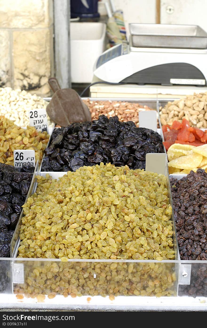 Dried fruit raisins on display. Dried fruit raisins on display