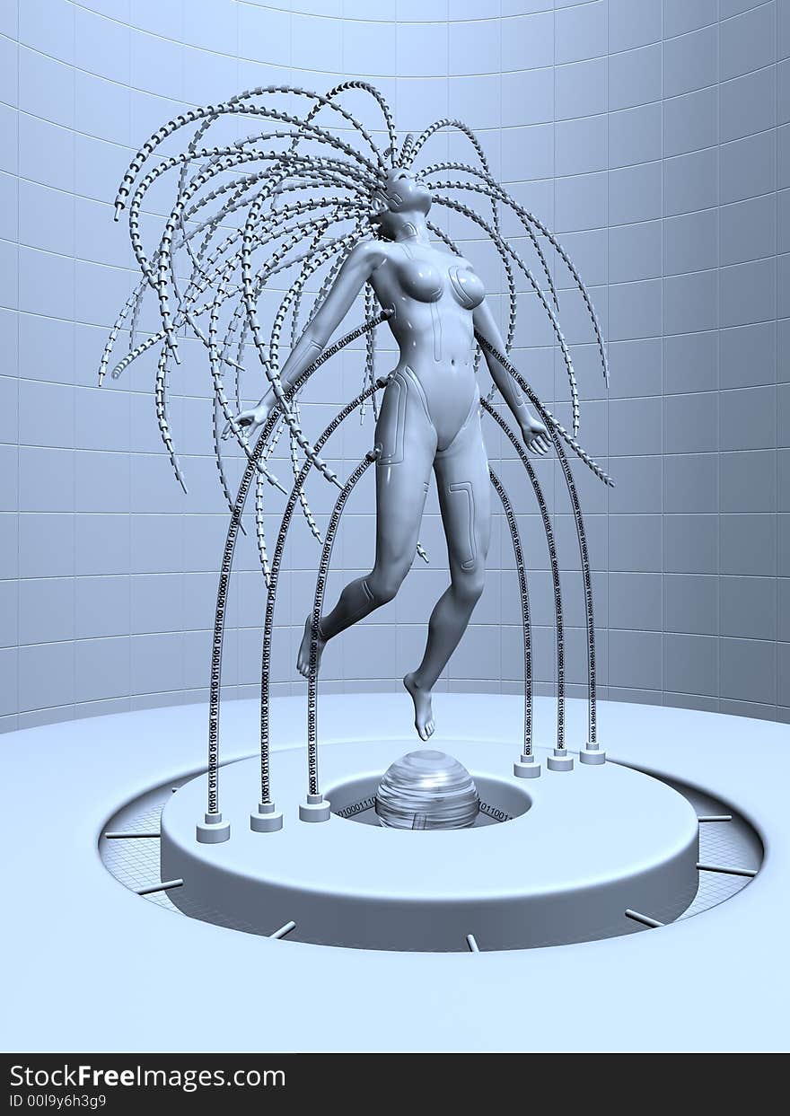 3d rendering illustration of a robotic binary dancer