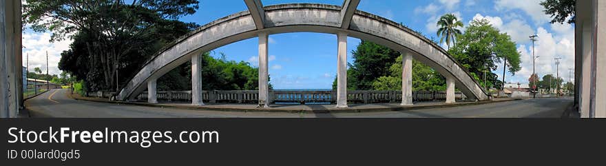 Roadbed and seaward side of WPA-built bridge for Keawe Street over Wailuku River in Hilo HI. Roadbed and seaward side of WPA-built bridge for Keawe Street over Wailuku River in Hilo HI