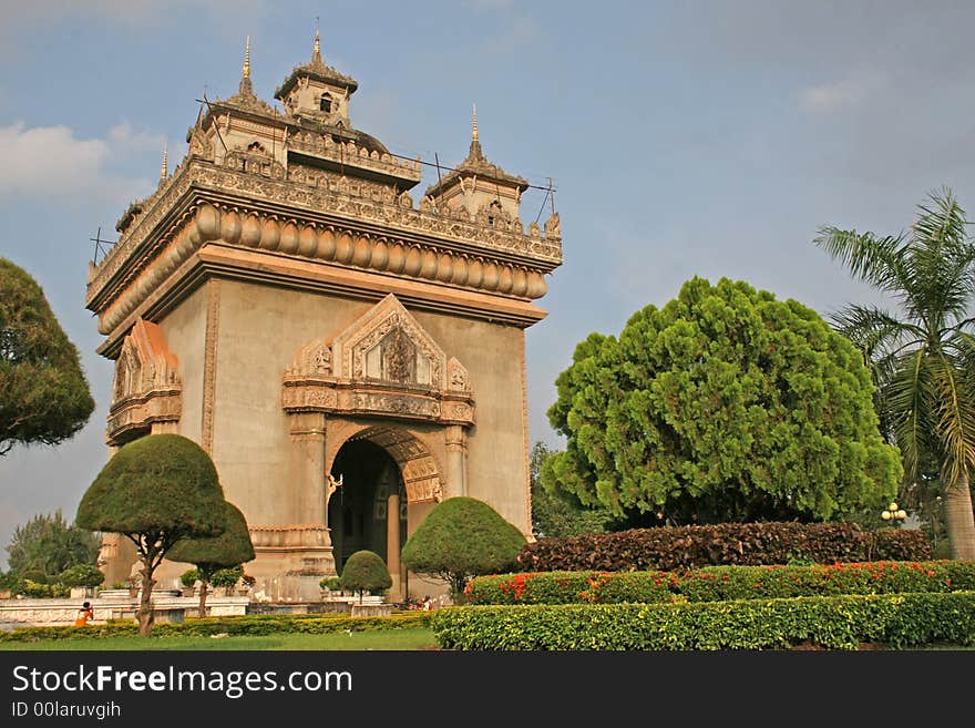 Victory Monument  (Patuxai) in the capital of Vientiane, Laos. Victory Monument  (Patuxai) in the capital of Vientiane, Laos