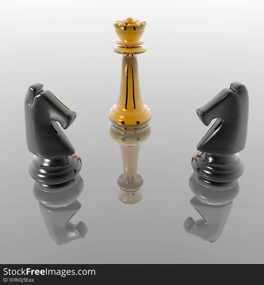 Chessmen on a smooth surface - digital artwork. Chessmen on a smooth surface - digital artwork