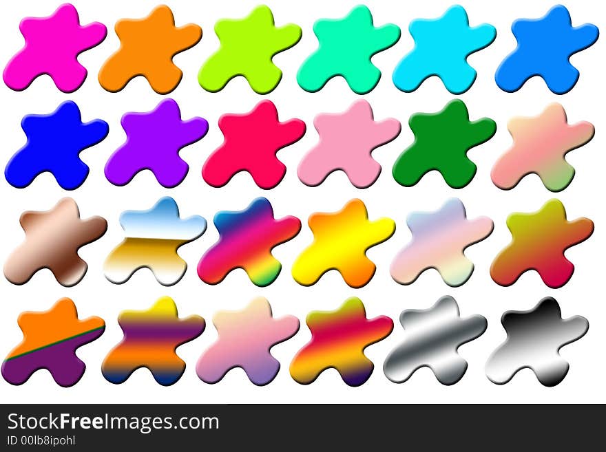 24 splotches in different colors. Useful for print and web