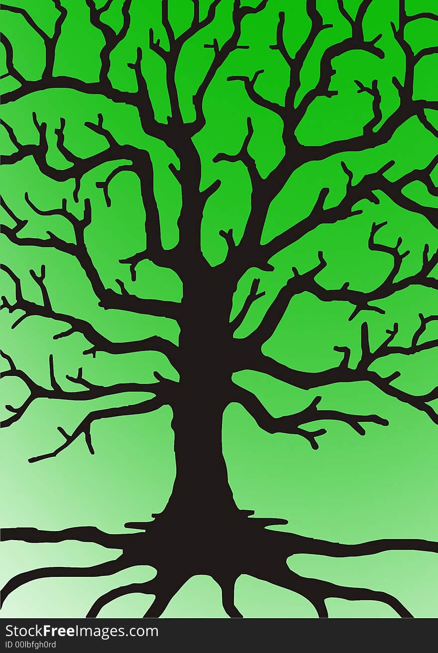 Illustration tree with branches on green gradient a background. Illustration tree with branches on green gradient a background