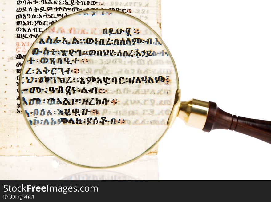 Antique Paper under Magnifying Glass. Antique Paper under Magnifying Glass