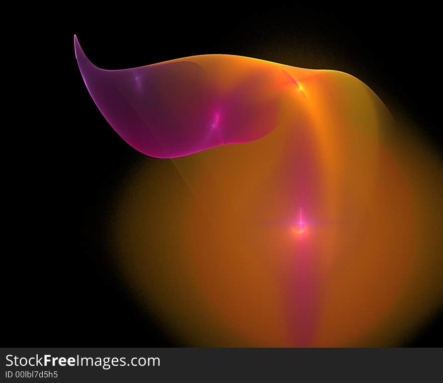 Computer generated fractal illustration of a magenta and orange ribbon of light with a glow behind it. Computer generated fractal illustration of a magenta and orange ribbon of light with a glow behind it