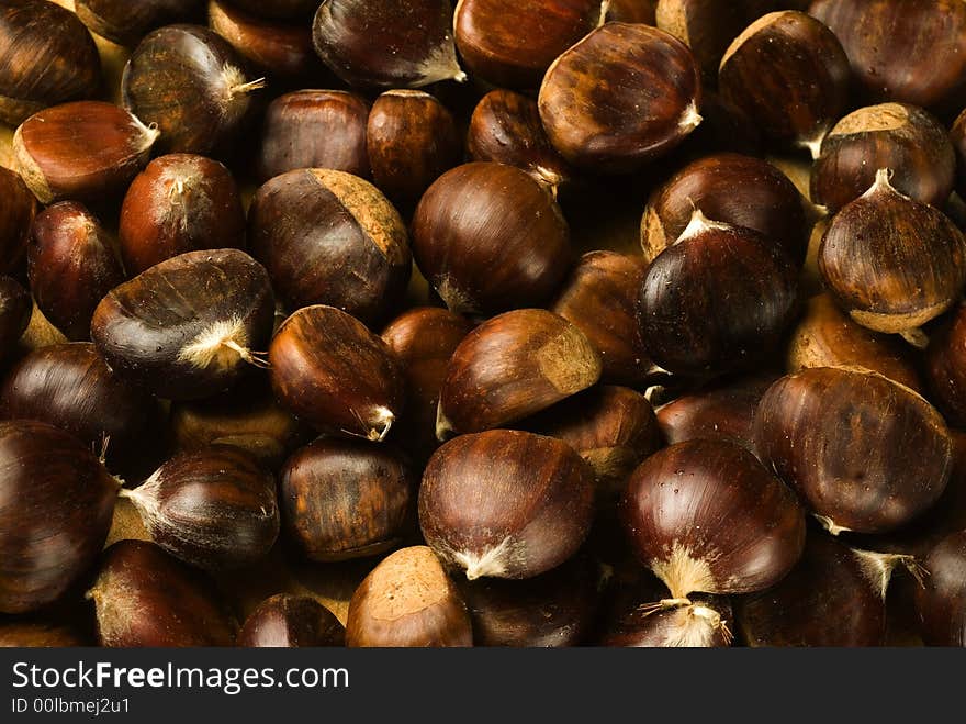 Sweet chestnuts group close-up