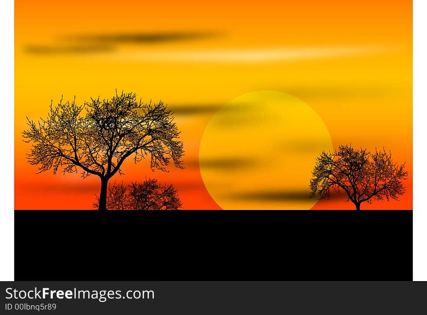 Sunset with trees