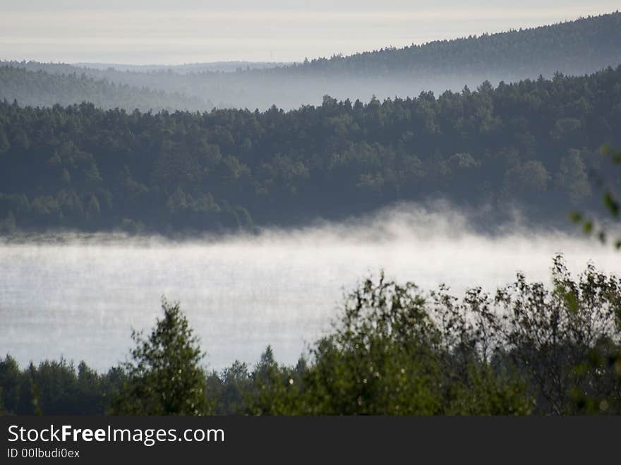 Lake in the Fog in the morning