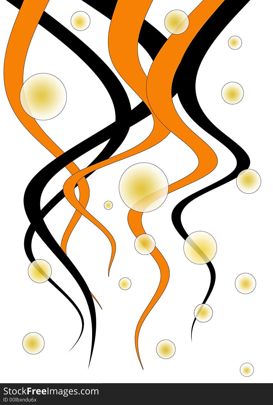 Black and Orange Tentacles Descend amid Floating Bubbles. Black and Orange Tentacles Descend amid Floating Bubbles.