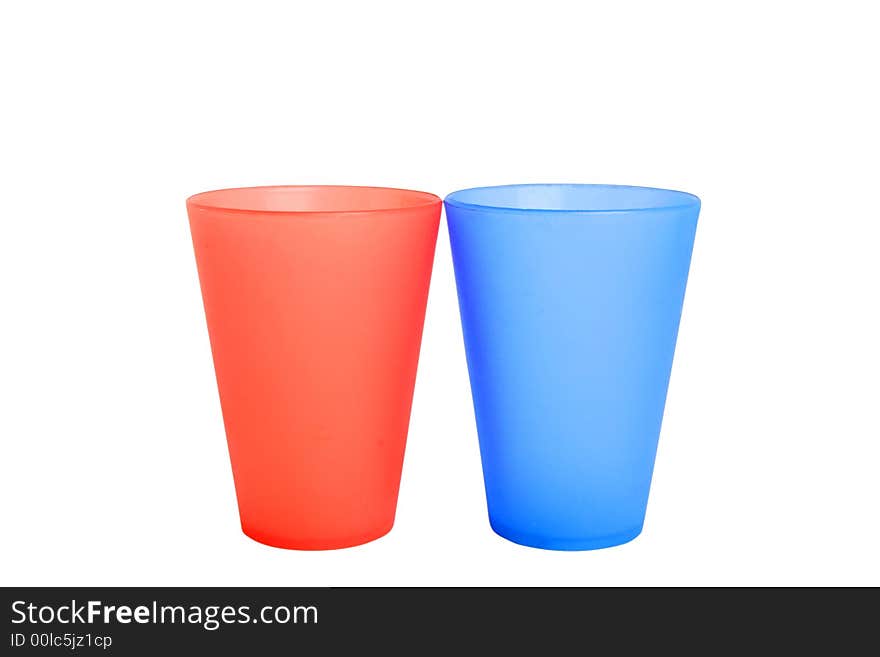 Two colourful glasses isolated on white