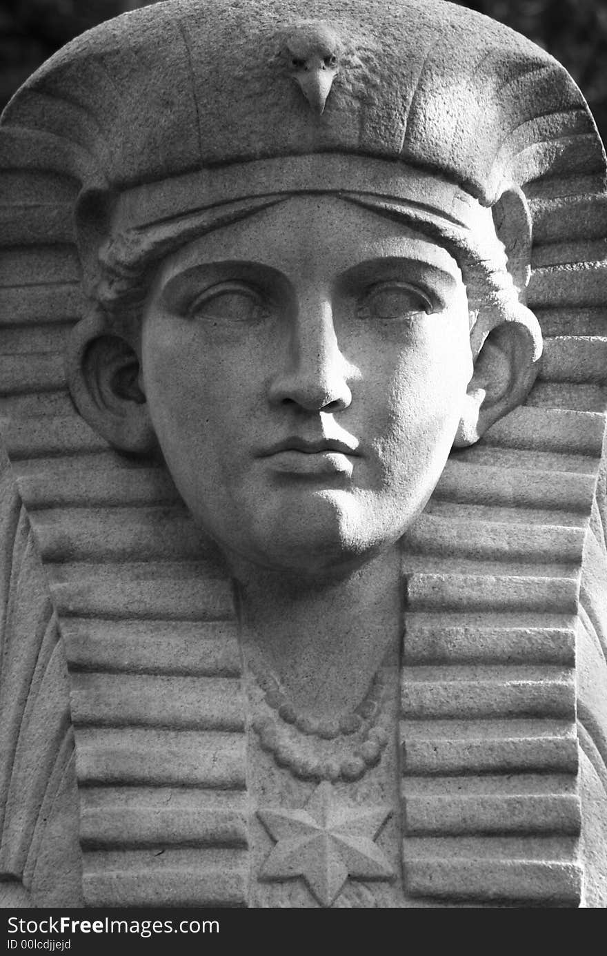 Portrait of an Egyptian deity carved in stone. Portrait of an Egyptian deity carved in stone