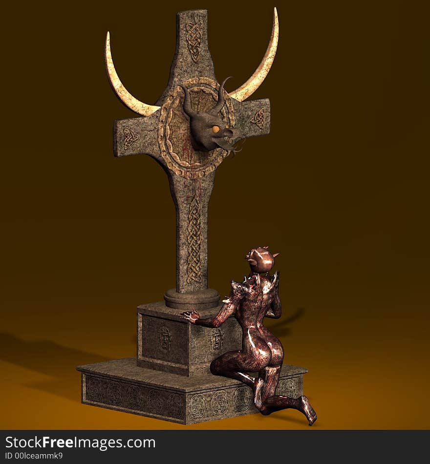 Fantasy creature at the graveyard Halloween Motive With Clipping Path / Cutting Path. Fantasy creature at the graveyard Halloween Motive With Clipping Path / Cutting Path