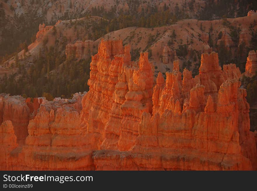 Morning sun shining on rock formations in Bryce Canyon National Park, Utah. Morning sun shining on rock formations in Bryce Canyon National Park, Utah