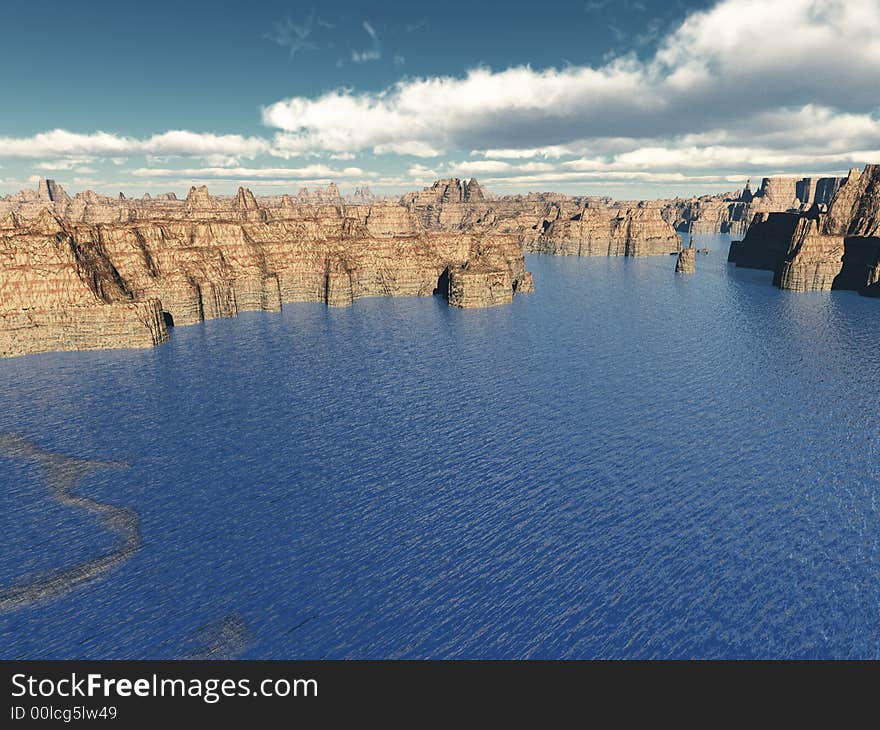 A beautiful clear blue lake in a canyon setting. A beautiful clear blue lake in a canyon setting