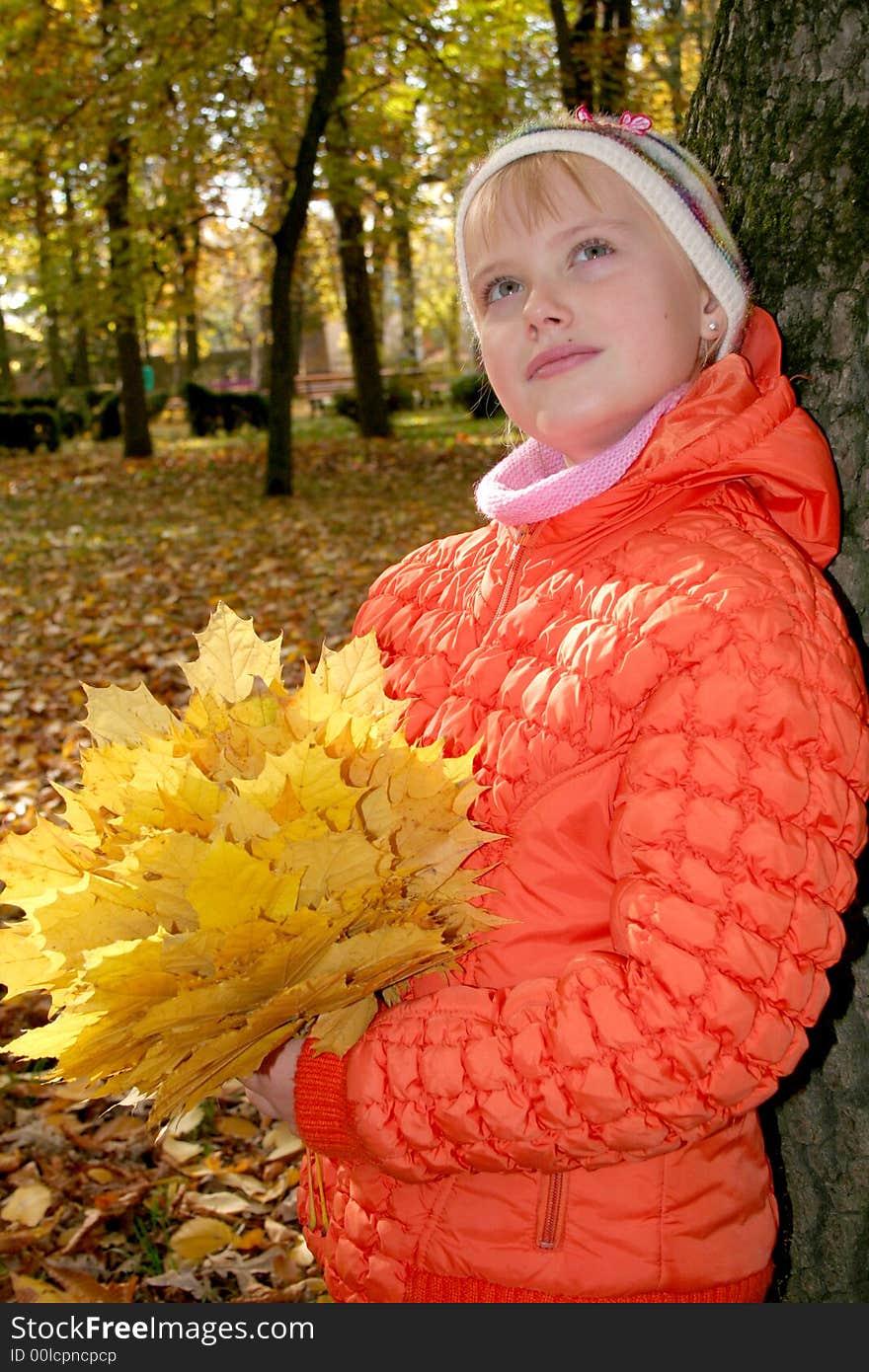 Younng girl with leafs in the hands