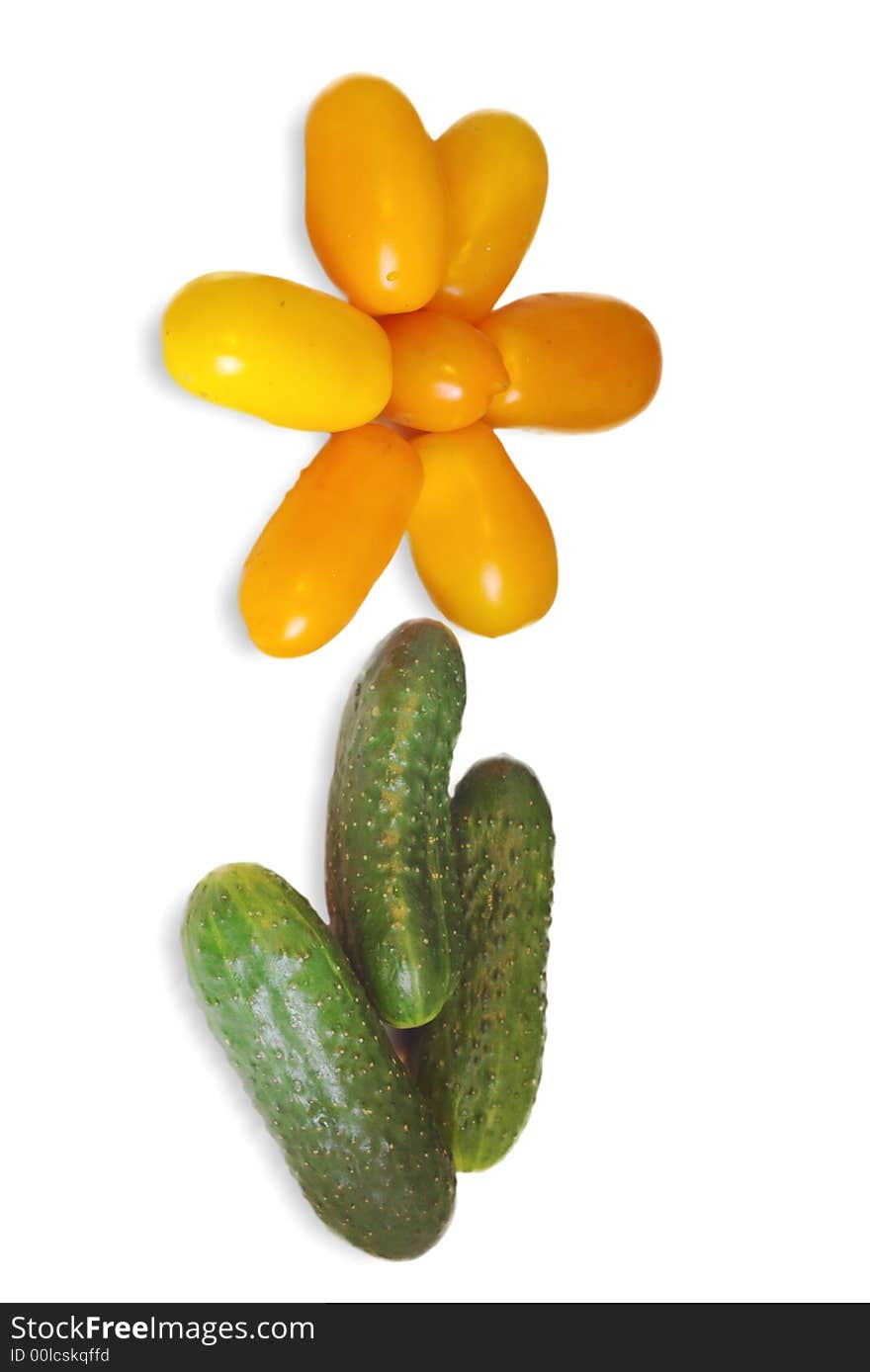 A flower made from tomatoes and cucumbers. A flower made from tomatoes and cucumbers