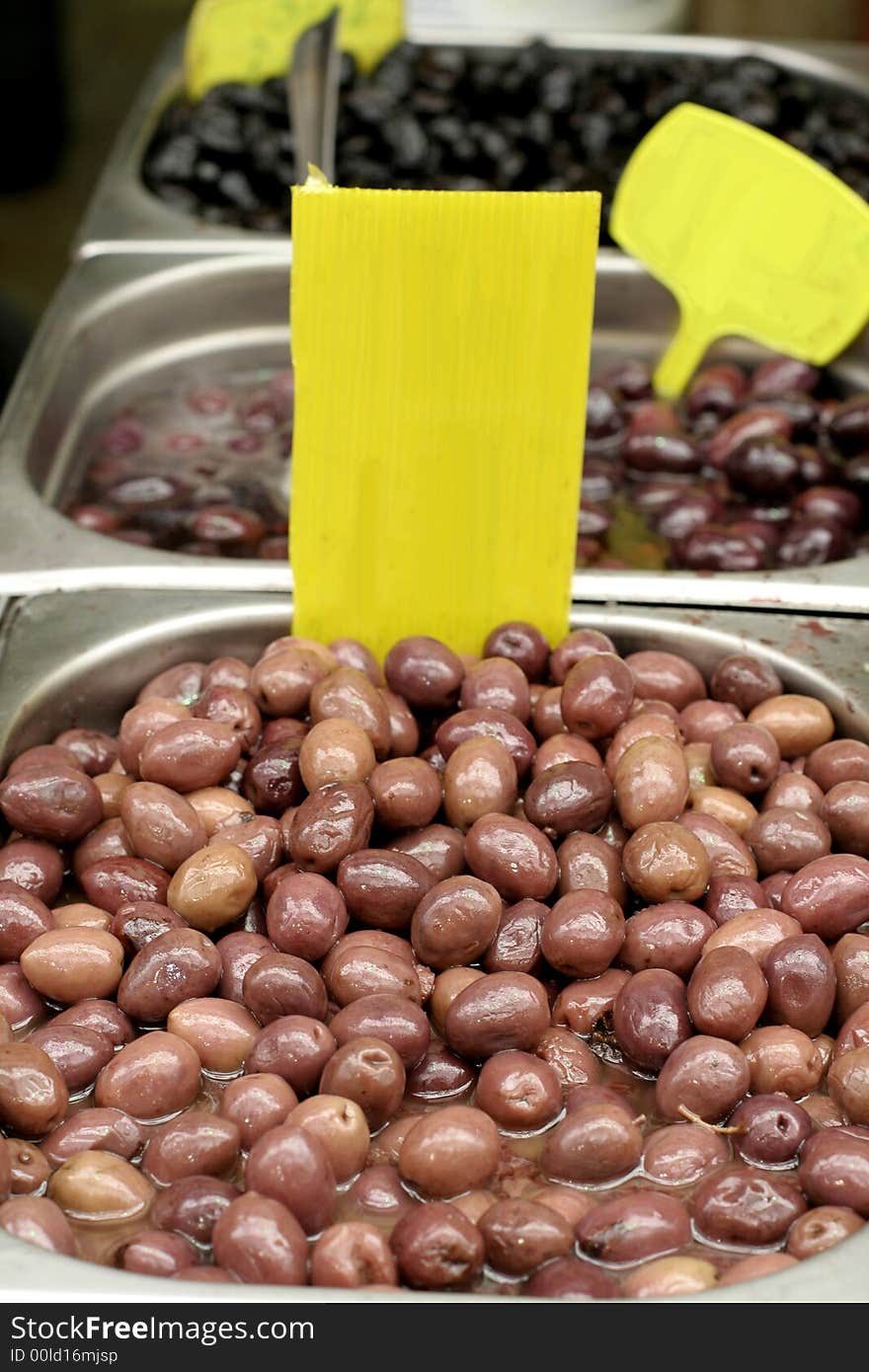 Olives in oil on display