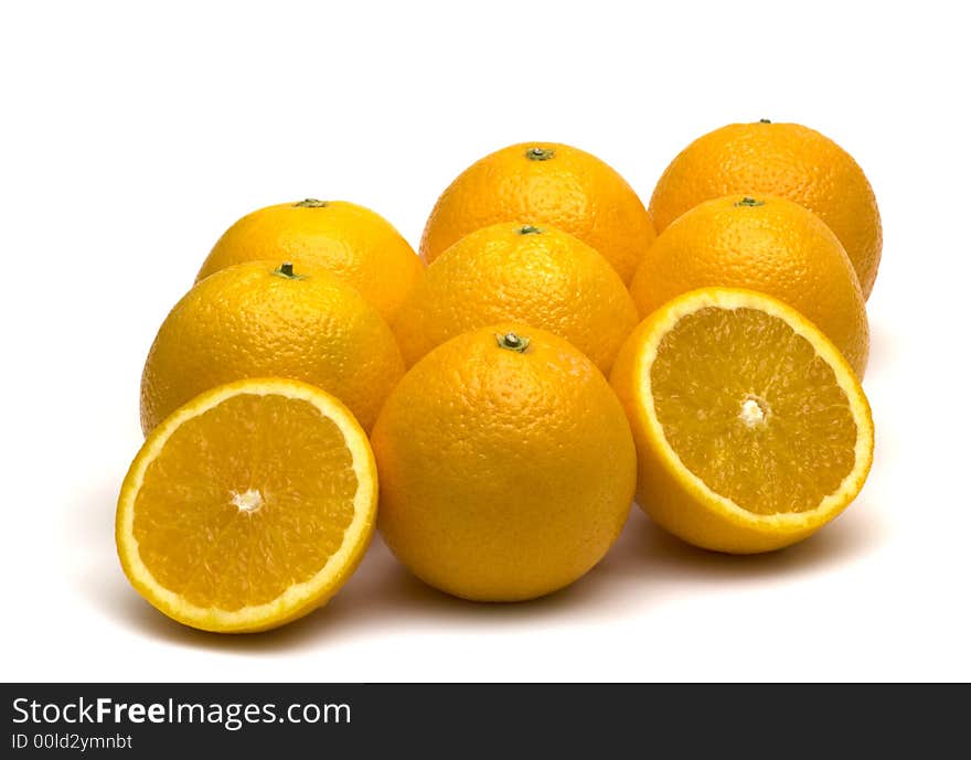 Fresh oranges on white background