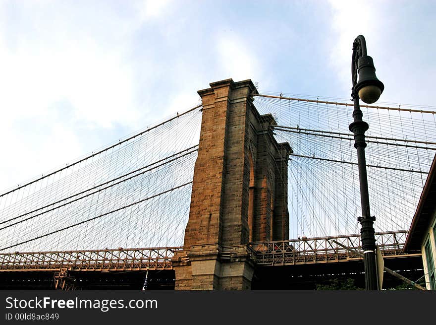 Brooklyn bridge and street lamp in new york