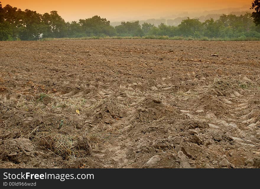 Spring plouged field ready to sow