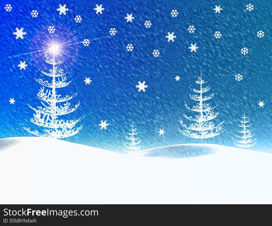 Winter and blue background,snow and winter,tree and snowflake