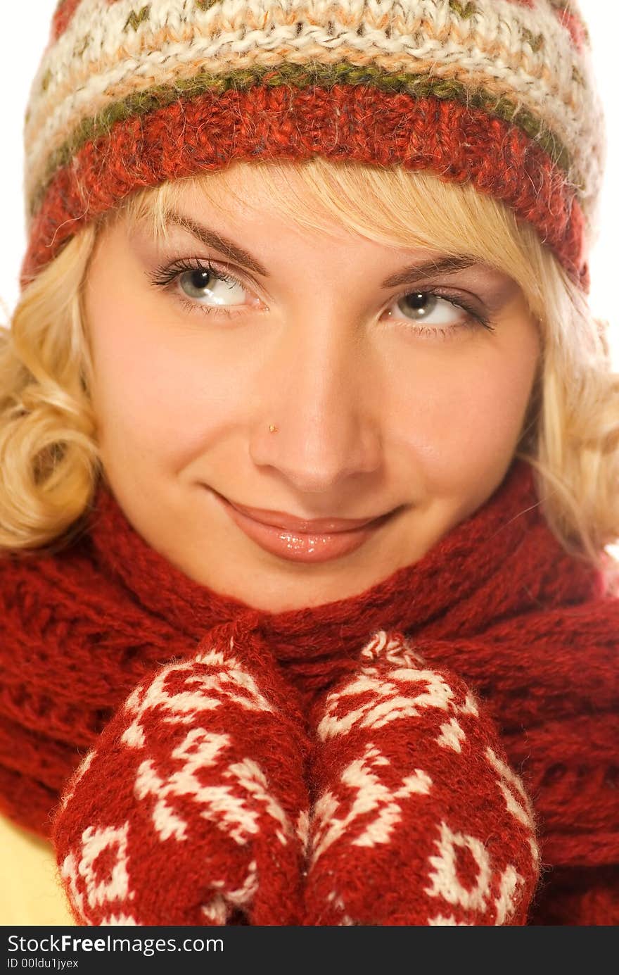 Close-up portrait of a beautiful girl in winter clothing. Close-up portrait of a beautiful girl in winter clothing