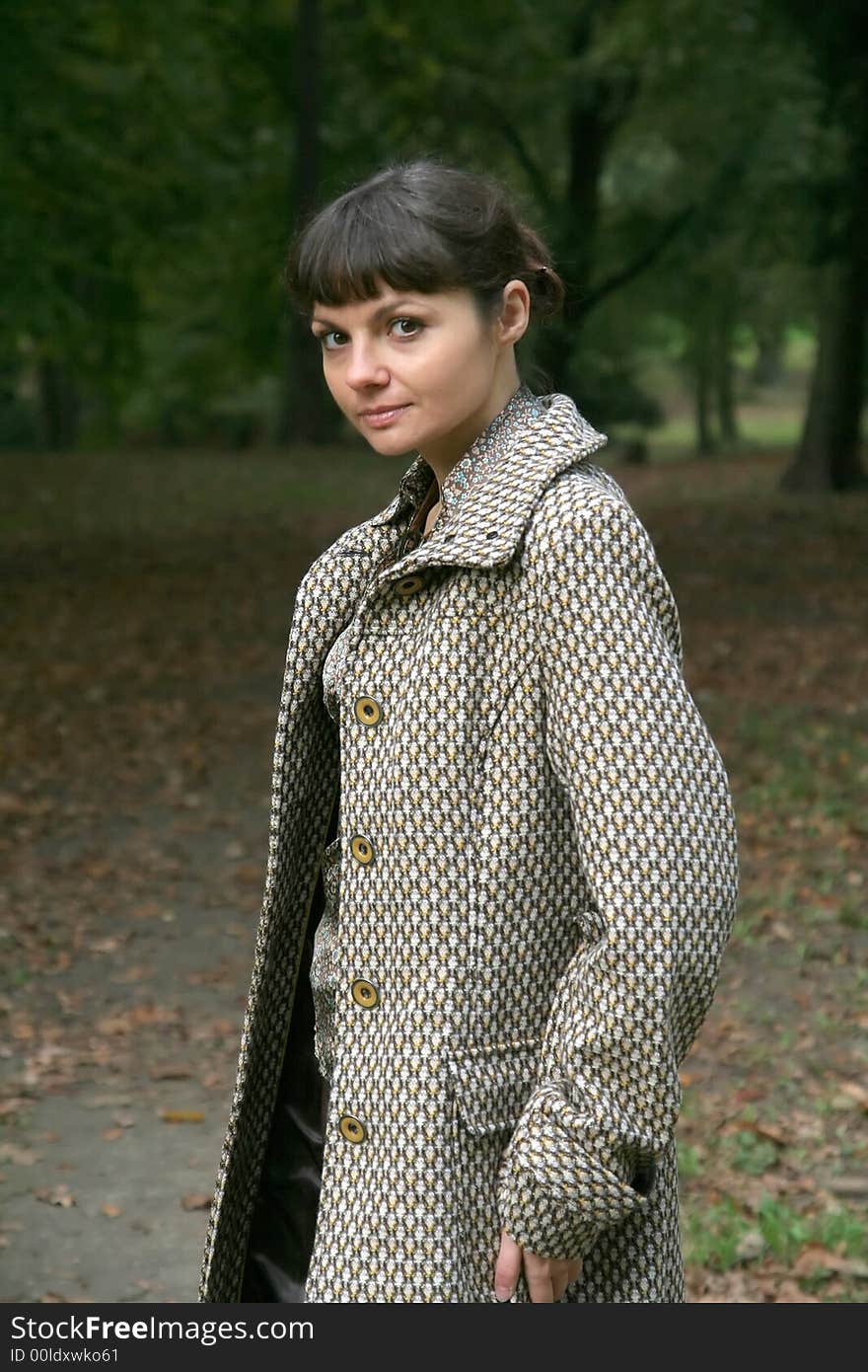 Beautiful woman walking in the autumn park. Beautiful woman walking in the autumn park