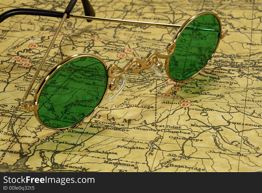 Photo of a Vintage Map and Vintage Eyeglasses