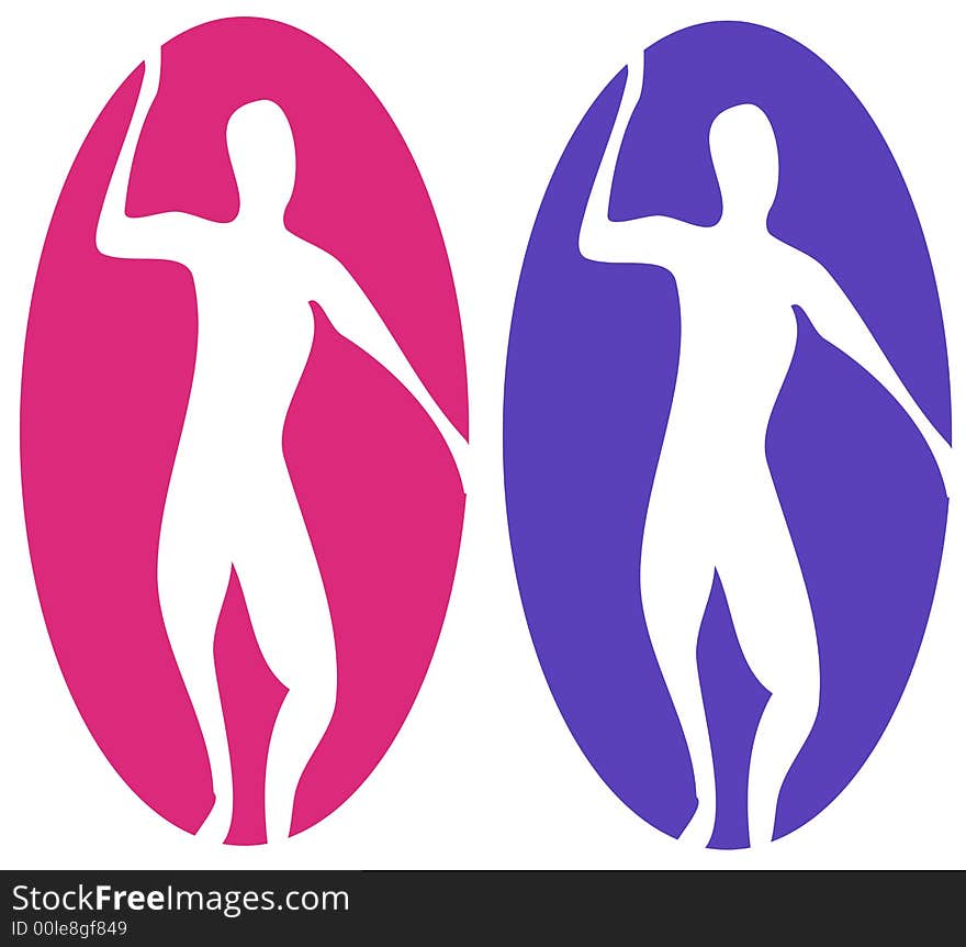 A clip art illustration of your choice of white silhouette male and female figues set in oval shapes colored pink and blue. A clip art illustration of your choice of white silhouette male and female figues set in oval shapes colored pink and blue