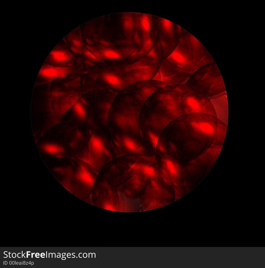 Metallic red bubbles in round black frame