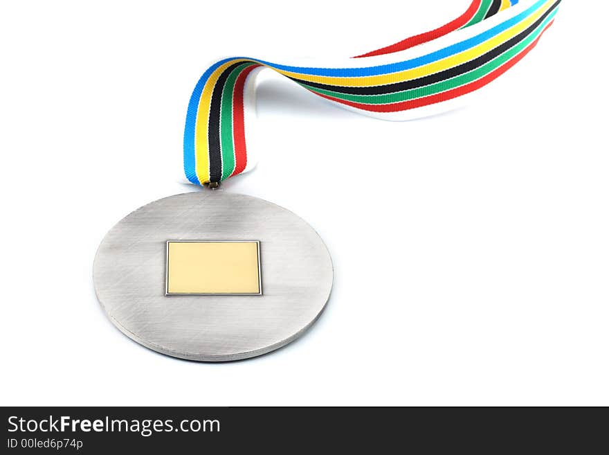 Silver medal with emty space in the centre isolated on white