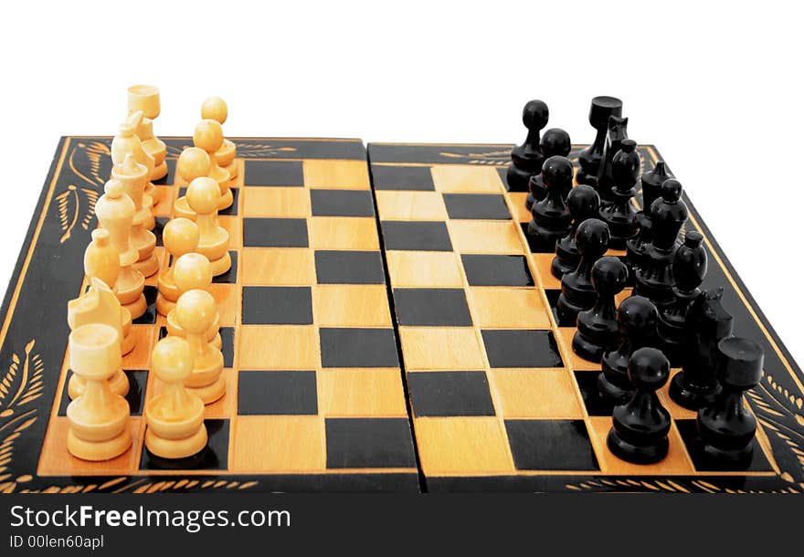 Chess table with black and white figures. Chess table with black and white figures