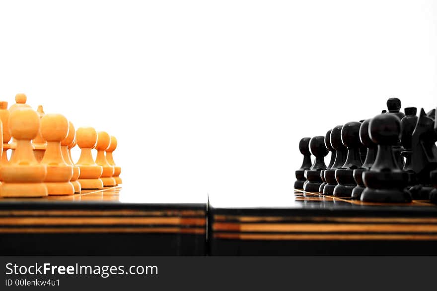 Chess table with black and white figures. Chess table with black and white figures