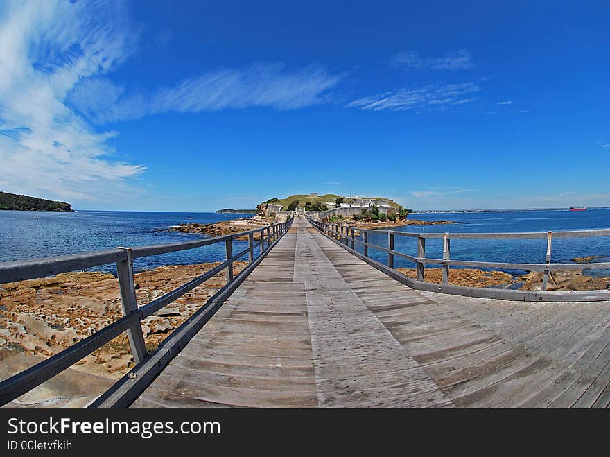 Wooden Bridge Blue Sky Island