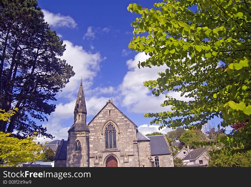 Scottish church and trees