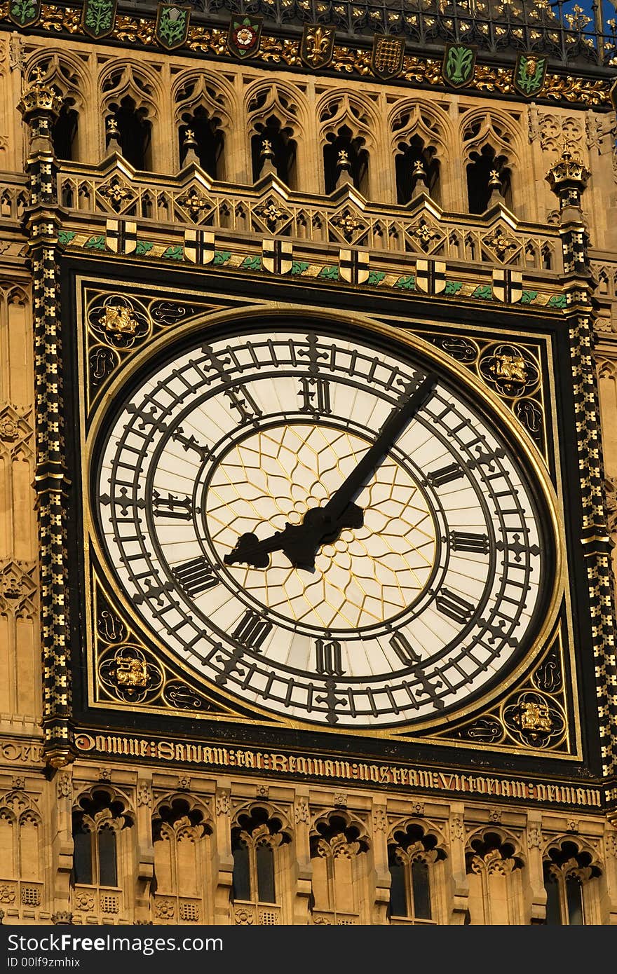 A clock-face on the Westminster Clock Tower, aka Big Ben. A clock-face on the Westminster Clock Tower, aka Big Ben